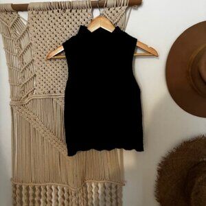 Vintage Cropped Black Mock-Neck Sweater Tank